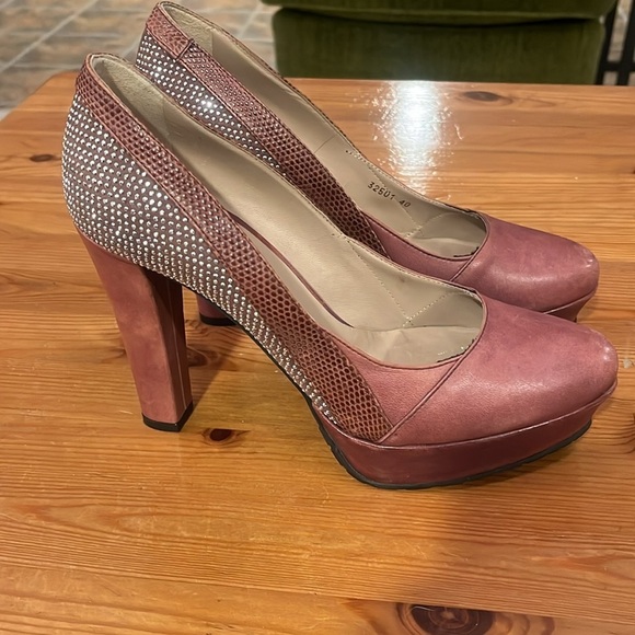 JANET & JANET silver dusty rose LEATHER HEEL ITALIAN SANDALS embellishment (40) - Picture 5 of 14